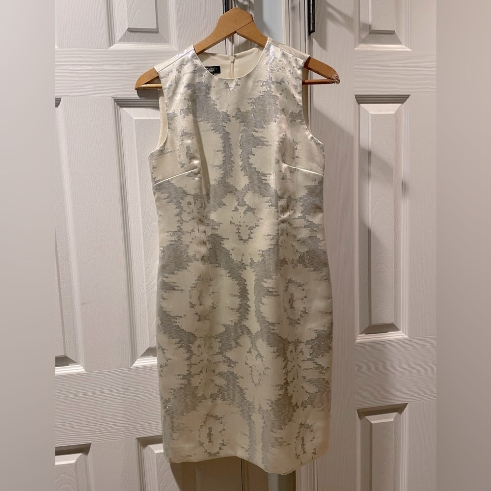 Talbots NWT Ivory and Metallic Silver Jacquard Sheath Dress